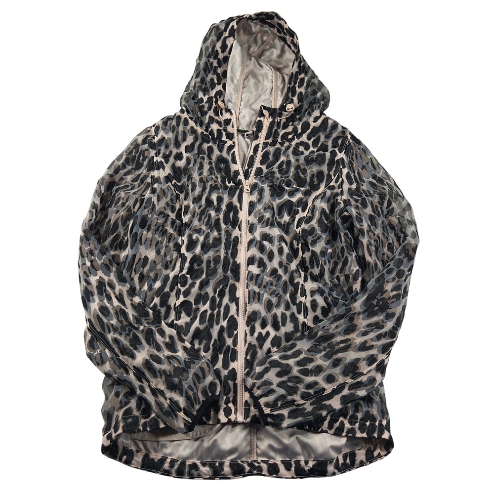 Lorna Jane Leopard Windbreaker Womens M Hooded Zip Up‎ Lightweight Athleisure